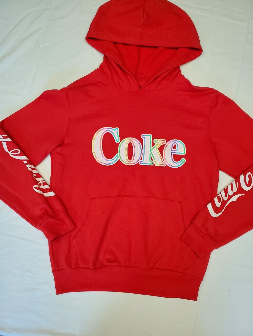 Coca-Cola Coke Kids Hoodie Red Holographic Logo Size S 3-5 Pullover